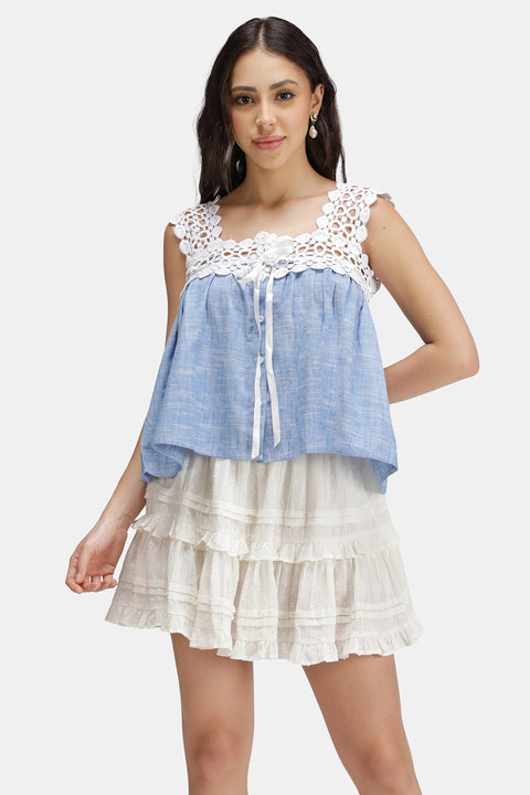 Imani 100% Cotton Lace Neck Baby Doll Top